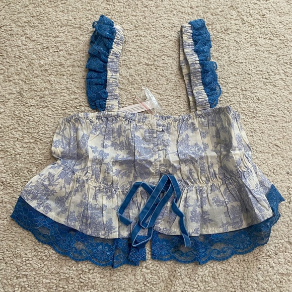 Out From Under Hearts Desire Cropped Babydoll Tank Top NWT Size S - Blue Print - Picture 4 of 6